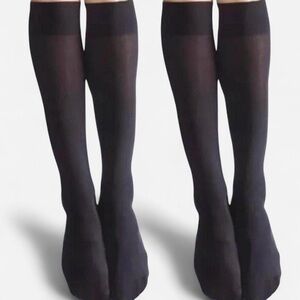 2 pairs of Juncture Women Trouser High Knee Socks Pair Black